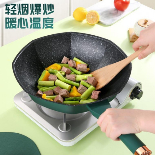 康詩達爆款麥飯石八角不沾鍋家用少油煙炒菜鍋電磁爐瓦斯爐用平底