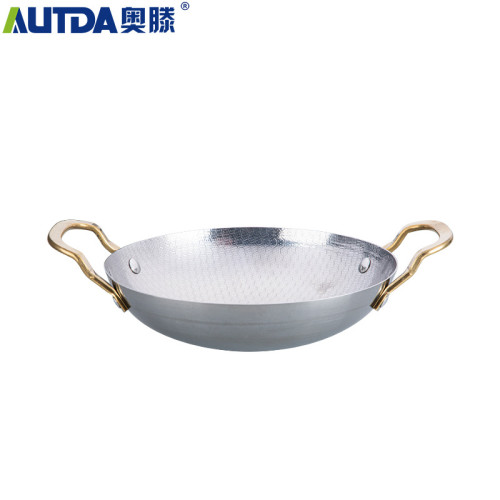 奧滕（AUTDA）不鏽鋼雙耳鍋 淺圓底鍋仔 乾鍋火鍋 明火瓦斯鍋