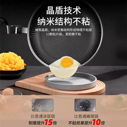 嵐諾新款煎鍋316不鏽鋼不沾炒鍋麥飯石平底鍋家用特厚煎鍋炒菜鍋