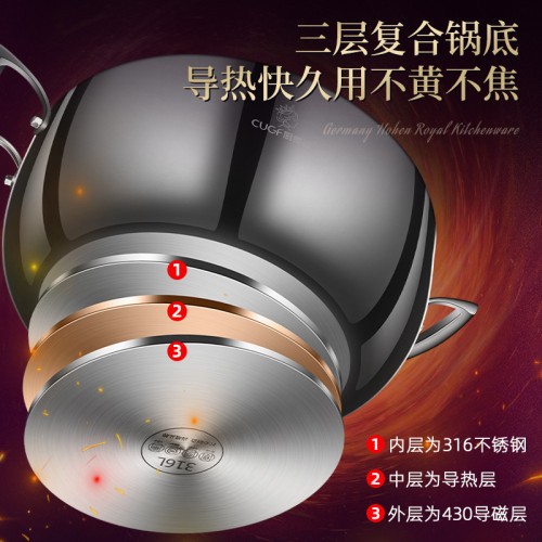 廚貴妃316不鏽鋼湯鍋家用雙耳火鍋電磁爐專用加厚煮鍋瓦斯爐通用