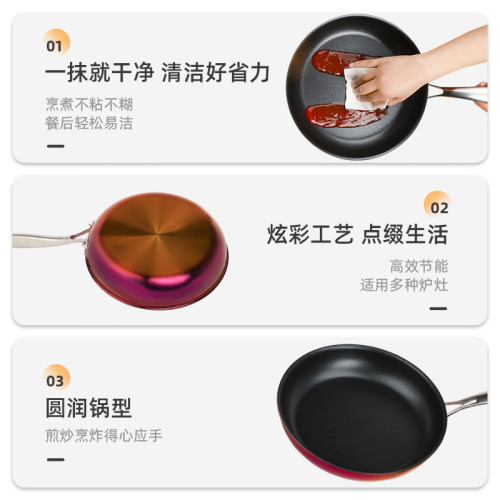 新款炫彩不沾鍋不鏽鋼平底鍋家用煎鍋煎盤小炒鍋瓦斯爐電磁爐通用