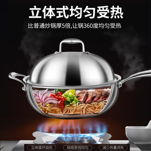 德國炒鍋加深316不鏽鋼無塗層不沾鍋家用瓦斯爐平底電磁爐炒菜鍋