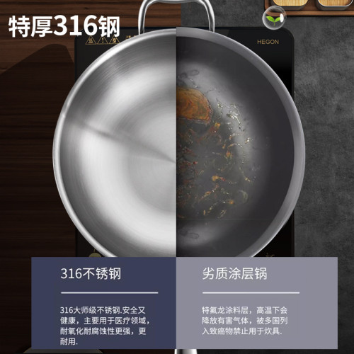 德國炒鍋加深316不鏽鋼無塗層不沾鍋家用瓦斯爐平底電磁爐炒菜鍋