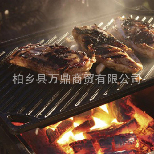 長方形鐵板燒盤鑄鐵家用戶外燒烤鍋牛排章魚烤肉雙面燒烤盤