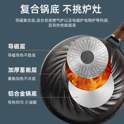 麥飯石炒鍋家用少油煙不沾鍋煎鍋炒菜鍋通瓦斯爐灶通用平底鍋禮品