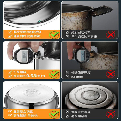 湯鍋304不鏽鋼家用加厚不沾鍋煮湯火鍋專用小蒸鍋電磁爐瓦斯爐鍋