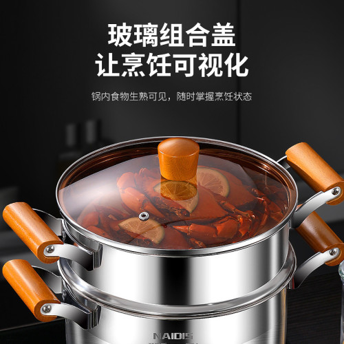 湯鍋304不鏽鋼加厚家用蒸煮燉奶鍋大容量熬粥輔食鍋電磁爐瓦斯爐