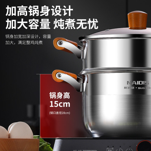 湯鍋304不鏽鋼加厚家用蒸煮燉奶鍋大容量熬粥輔食鍋電磁爐瓦斯爐