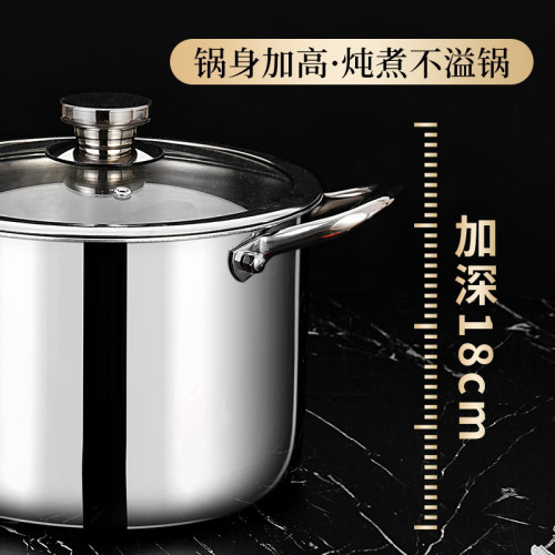 304不鏽鋼高湯鍋加厚家用無塗層蒸鍋不沾燉鍋雙耳鍋電磁爐湯鍋