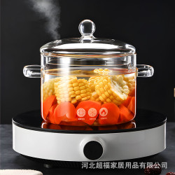 高硼矽玻璃泡麵鍋明火直燒煮麵鍋雙耳帶蓋大容量家用透明煲湯燉鍋