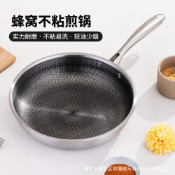 不鏽鋼蜂窩煎鍋 家用不鏽鋼炒菜鍋 爐灶通用煎蛋烙餅炒菜鍋