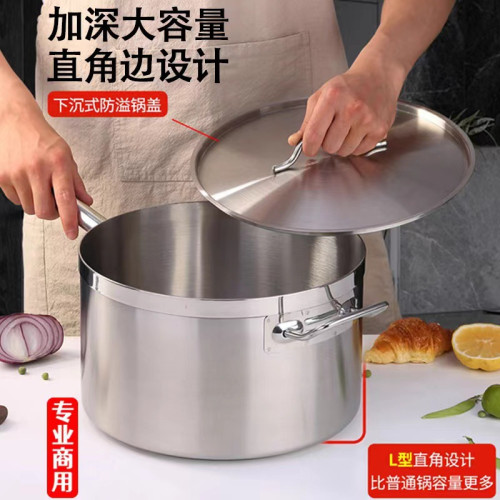 不鏽鋼湯鍋單柄商用西式加深奶鍋煮鍋電磁爐專用高身加厚複底汁鍋