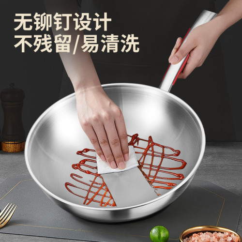 德國無塗層316不鏽鋼炒鍋不沾鍋家用電磁爐瓦斯專用炒菜鍋平底鍋