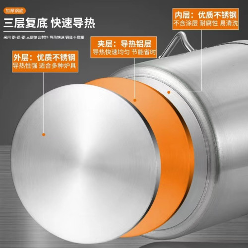 不鏽鋼複合底湯桶商用05款煮水桶加厚湯煲鹵水鍋熬湯桶圓形油桶