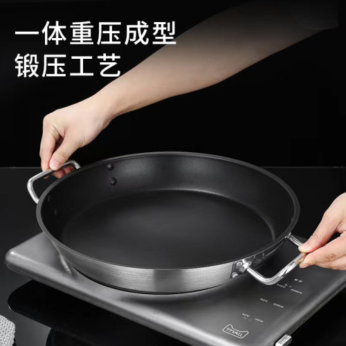不鏽鋼複合底煎鍋平底鍋單柄牛排鍋子商用煎盤無塗層電磁爐不沾鍋