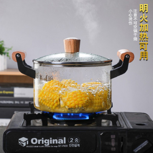 家用耐高溫瓦斯蒸鍋酒店高硼矽玻璃鍋雙耳透明鍋明火湯鍋燉煲湯鍋