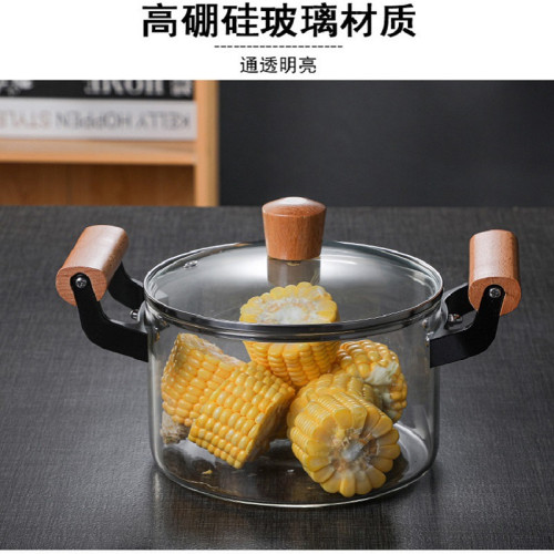 家用耐高溫瓦斯蒸鍋酒店高硼矽玻璃鍋雙耳透明鍋明火湯鍋燉煲湯鍋