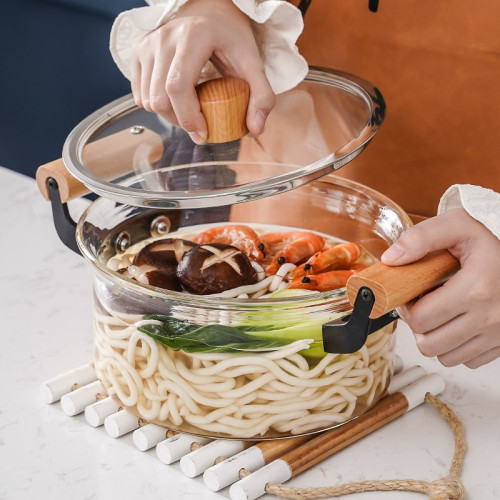 高硼矽玻璃鍋木把防燙湯鍋一鍋高顔值家用瓦斯爐食品級