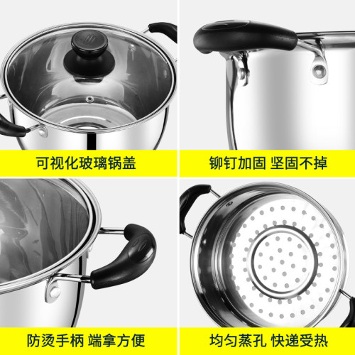 不鏽鋼經典湯鍋電木雙耳拉面湯煲家用瓦斯電磁爐鍋 禮品