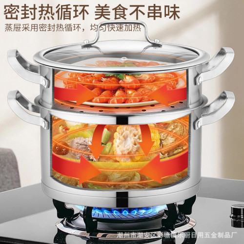 加厚不鏽鋼直角蒸鍋 優鈦二層湯蒸鍋雙層歐式蒸湯鍋禮品鍋