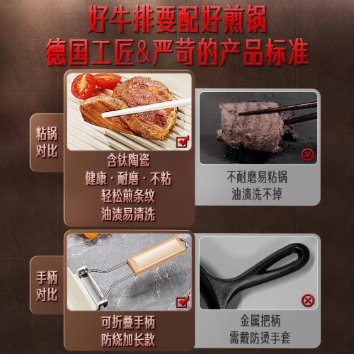 德國三四鋼有鈦陶瓷牛排煎鍋電磁爐牛扒鍋平底鍋不沾鍋煎蛋鍋