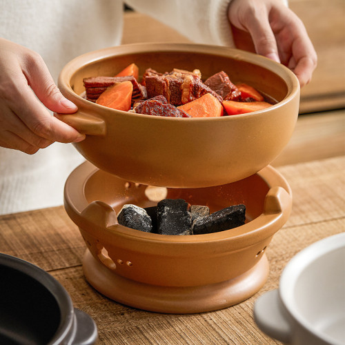 雙耳陶瓷砂鍋耐高溫瓦斯爐明火加熱餐具煲湯鍋乾鍋小火鍋爐子