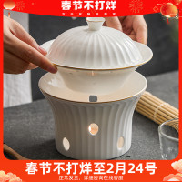 骨瓷描金綺麗翅盅乾鍋加熱爐菜盤湯盤餐具熱菜盤蠟燭保溫明爐