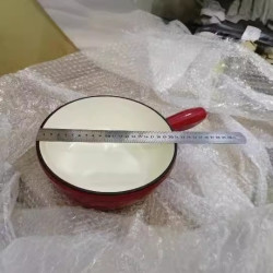 無塗層琺瑯鍋20cm起司鍋紅色帶把手家用高顔值平底鍋