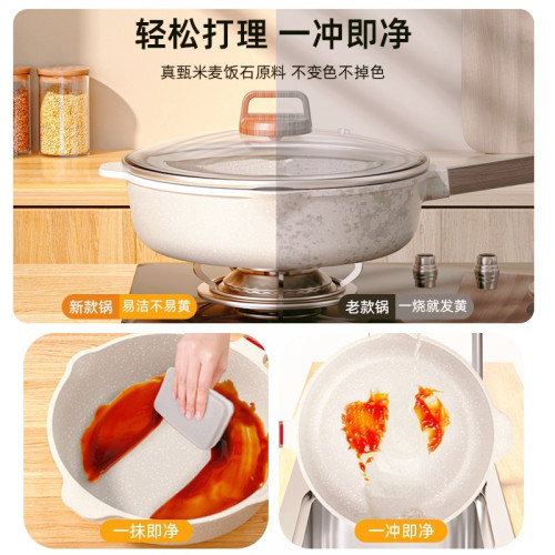 麥飯石平底鍋加深加厚雙導流口家用牛排煎蛋油炸不沾鍋麥飯石炒鍋