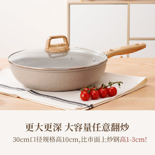 【嚴選】麥飯石紋炒鍋不沾鍋炒菜鍋平底鍋牛排煎蛋電磁爐瓦斯通用