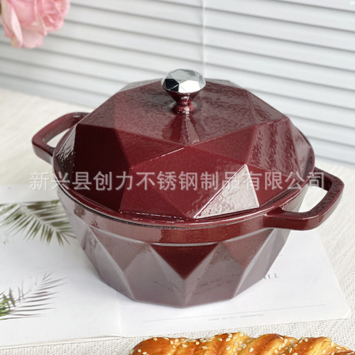 出口鑄鐵琺瑯鍋高級鑽石系列燜燉海鮮鍋加厚煎炒搪瓷湯鍋