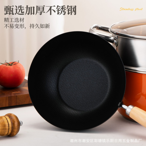 不鏽鋼小炒鍋帶磁噴漆不沾炒鍋爐灶通用煎蛋烙餅炒菜鍋實用禮品鍋