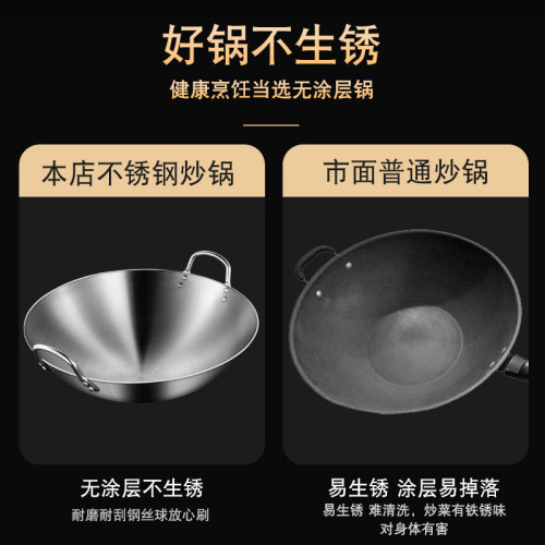 不鏽鋼雙耳炒鍋商用飯店廚師炒菜鍋特大號家用瓦斯爐專用食堂大鍋