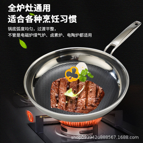 加厚304不鏽鋼煎鍋平底鍋家用煎蛋煎餅牛排蜂窩不沾鍋瓦斯爐通用