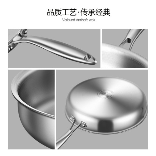 德國316不鏽鋼平底鍋無塗層煎鍋家用不沾鍋電磁爐煎蛋餅牛排煎鍋