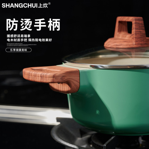 綠色湯鍋家用大容量不沾鍋雙耳多功能火鍋禮品電磁爐