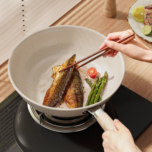 【】麥飯石不沾鍋電磁爐瓦斯爐通用炒菜不沾加厚炒鍋