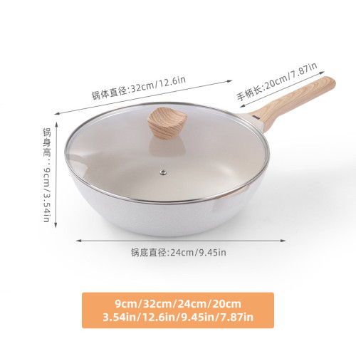 麥飯石不沾鍋瓦斯電器通用炒鍋家用簡約歐式煎炒鍋