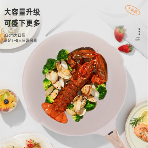 麥飯石不沾鍋瓦斯電器通用炒鍋家用簡約歐式煎炒鍋