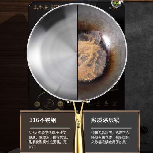 鏗鏘316不鏽鋼平底鍋無塗層牛排家用不沾鍋小號電磁爐專用炒菜鍋