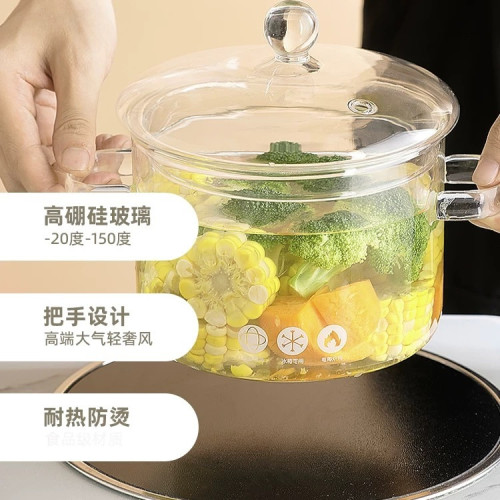 透明玻璃泡麵鍋雙耳奶鍋加厚耐高溫燉鍋家用大容量湯鍋養生鍋