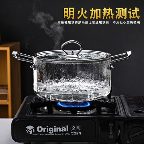 304不鏽鋼玻璃鍋玻璃鍋明火耐高溫燉鍋2升一3升高硼矽泡沫