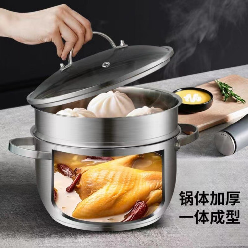 304不鏽鋼複底湯鍋小蒸鍋無塗層蒸屜家用電磁爐瓦斯爐卡式爐通用