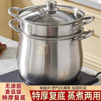 家用特高湯鍋304複底鼓型雙耳湯鍋加深防溢不鏽鋼弧形高湯鍋