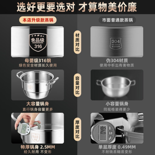 鏗鏘316不鏽鋼蒸鍋家用多層加厚蒸籠蒸煮一體大容量電磁爐煤氣用