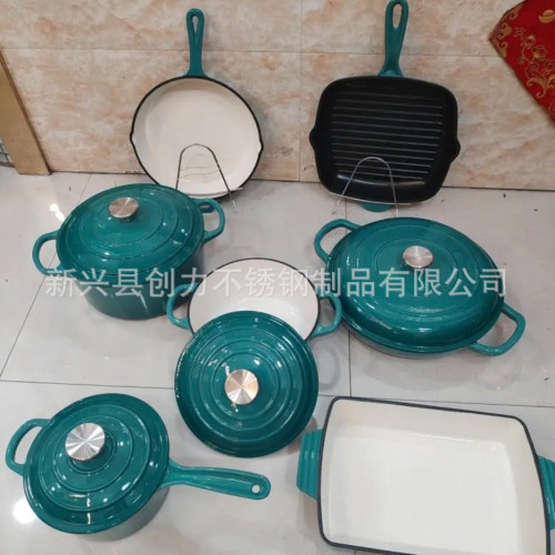 鑄鐵琺瑯鍋7件套媽咪鍋無塗層湯鍋煎盤7PCS SET禮品鍋fry pan