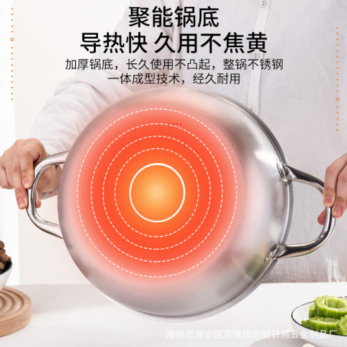 不鏽鋼平底火鍋 蜂窩物理不沾平底鍋煎鍋雙耳燉湯炒鍋爐具通用