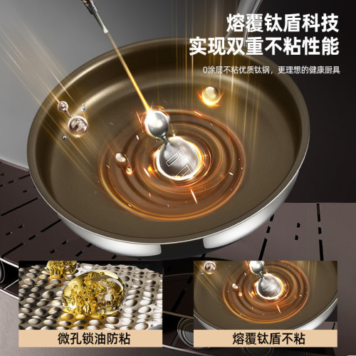 有鈦無塗層316不鏽鋼平底鍋家用不沾鍋烙餅電磁爐專用牛排煎蛋鍋