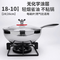 18-10三層鋼炒鍋無塗層家用炒菜鍋加厚不沾鍋電磁爐瓦斯一體