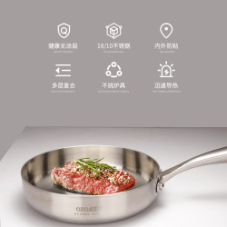 18-10三層鋼煎鍋加厚平底鍋家用精緻小鍋平底牛排煎鍋炒鍋高檔